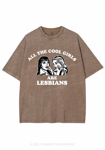Cool Girls Lesbians Pride Y2K Shirts Washed Tee Cherrykitten