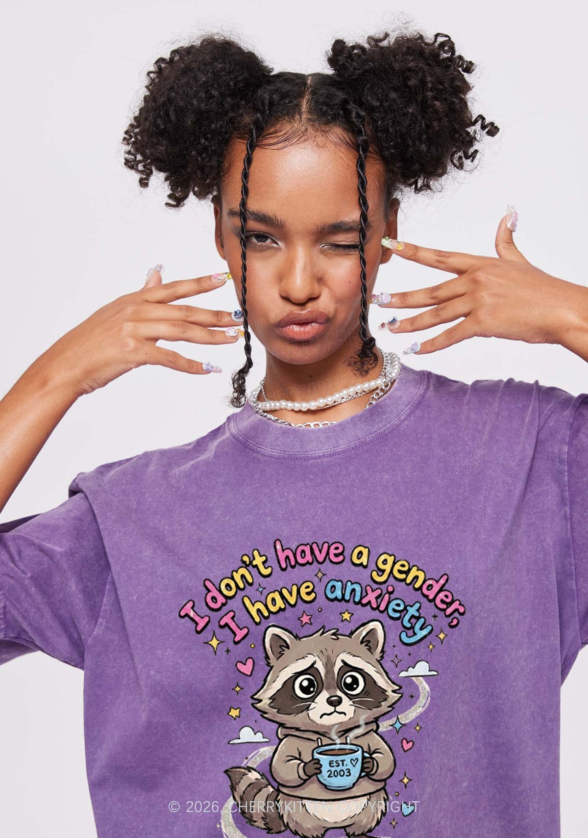 Raccoon I dont Have A Gender Pride Y2K Shirts Washed Tee Cherrykitten