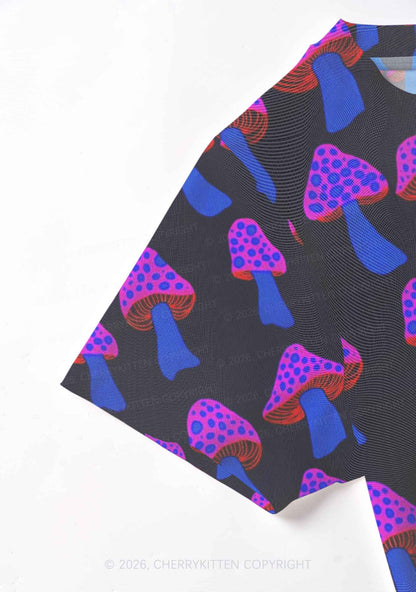 Blue Mushroom Y2K Mesh Crop Top Cherrykitten
