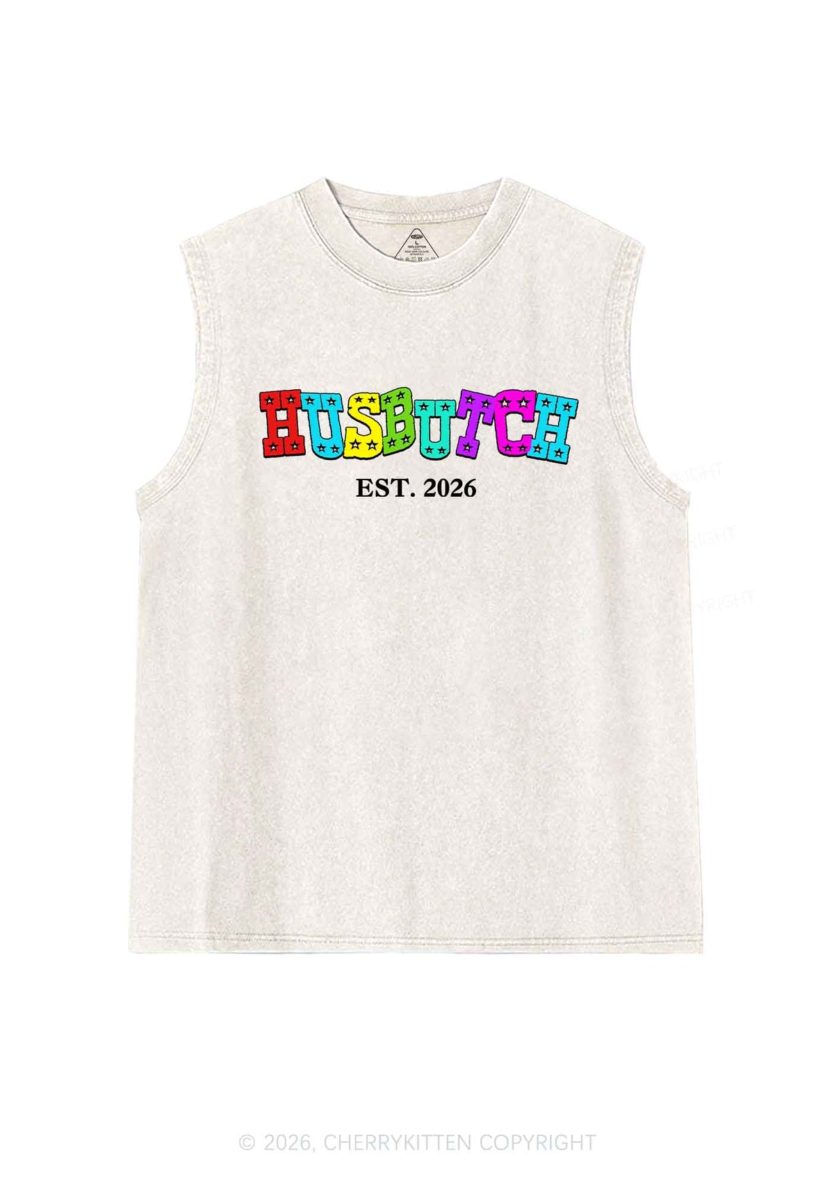 Custom Year Rainbow Husbutch Pride Y2K Washed Muscle Tank Cherrykitten