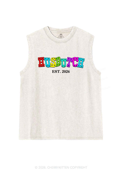 Custom Year Rainbow Husbutch Pride Y2K Washed Muscle Tank Cherrykitten