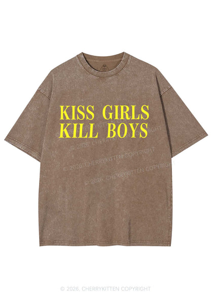 Kiss Girls Kill Boys Pride Y2K Shirts Washed Tee Cherrykitten