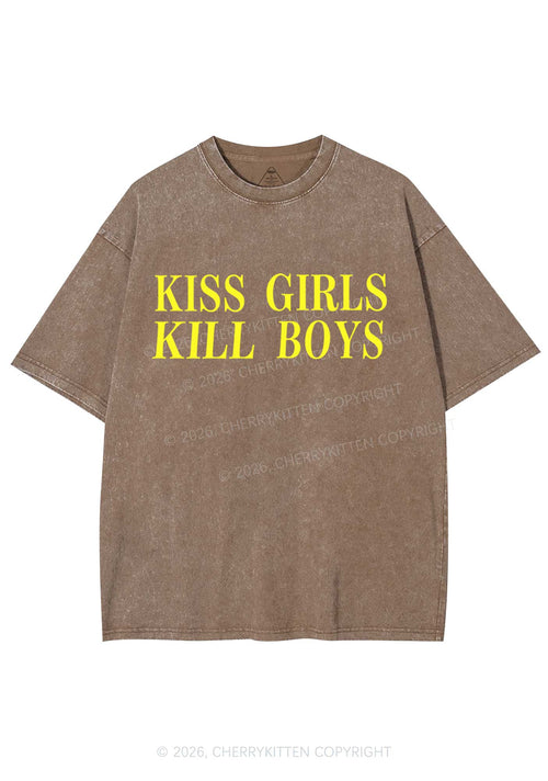 Kiss Girls Kill Boys Pride Y2K Shirts Washed Tee Cherrykitten