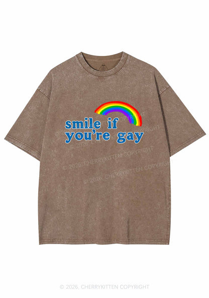 Rainbow Smile If You Are Gay Pride Y2K Shirts Washed Tee Cherrykitten