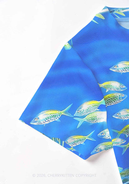 Undersea Fish Y2K Mesh Crop Top Cherrykitten