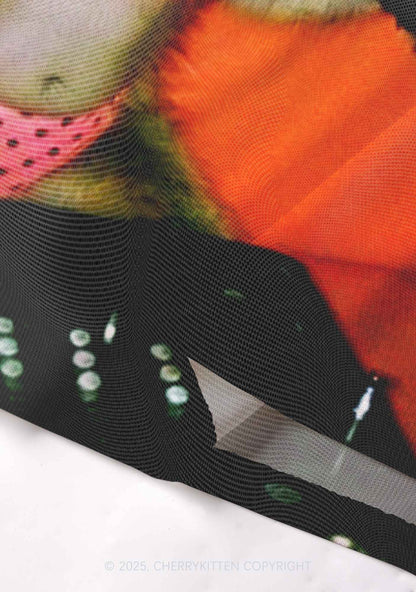 Bikini DJ Raccoon Y2K Mesh Crop Top Cherrykitten