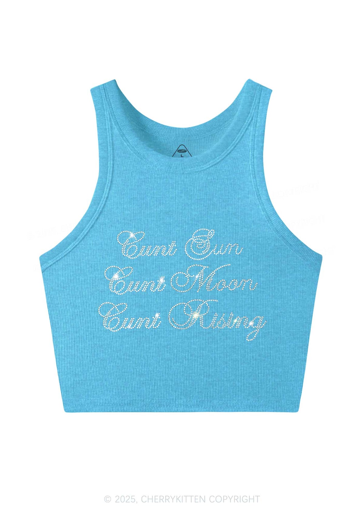 Rhinestone Sun Moon Rising Y2K Crop Tank Top Cherrykitten