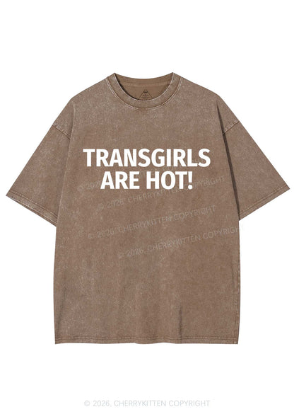 Transgirls Are Hot Pride Y2K Shirts Washed Tee Cherrykitten