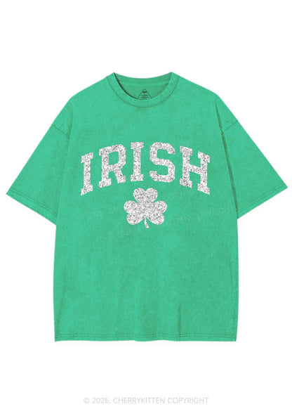 Glitter Irish Shamrock St Patricks Y2K Shirts Washed Tee Cherrykitten