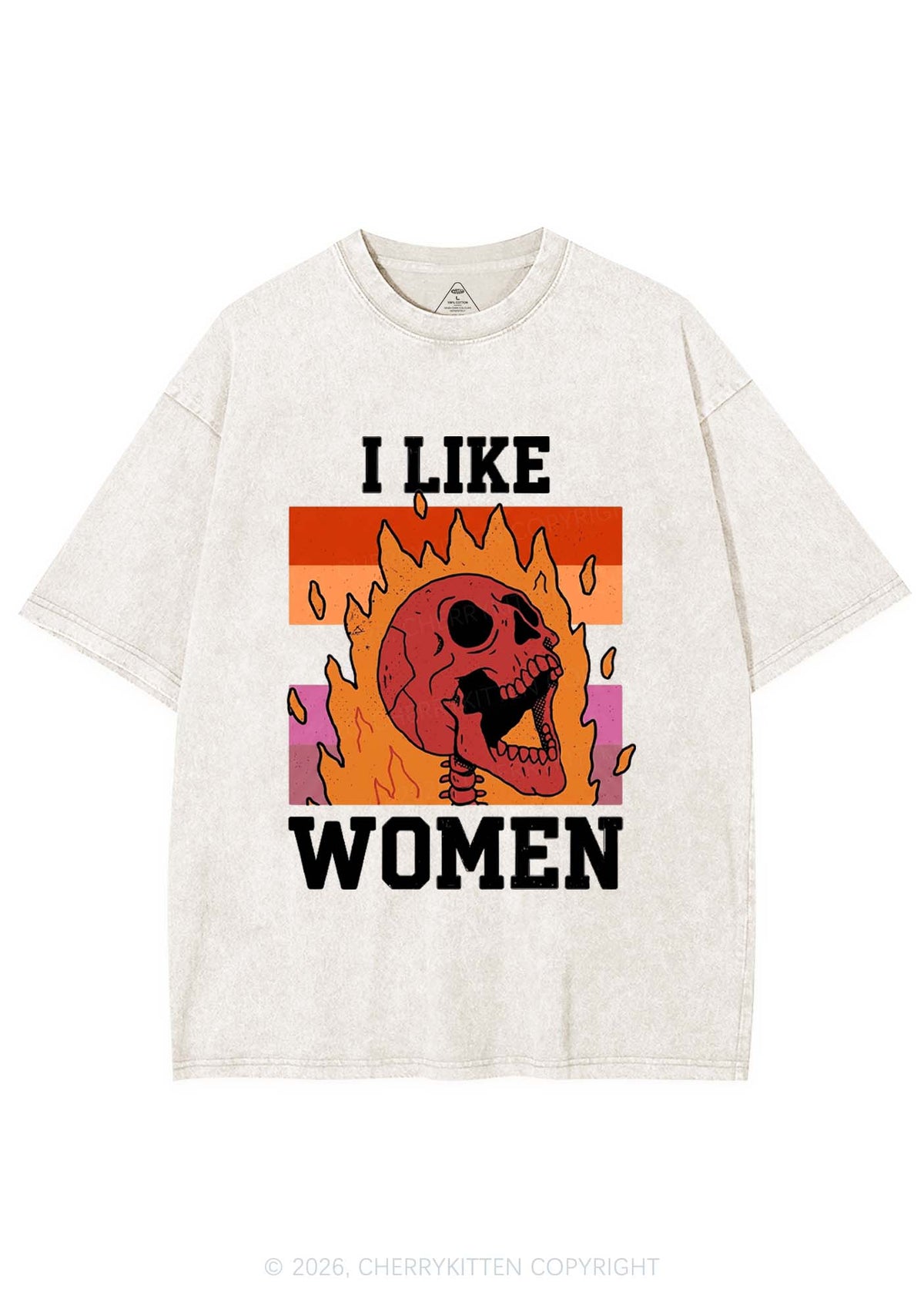 I Like Women Skull Pride Y2K Shirts Washed Tee Cherrykitten