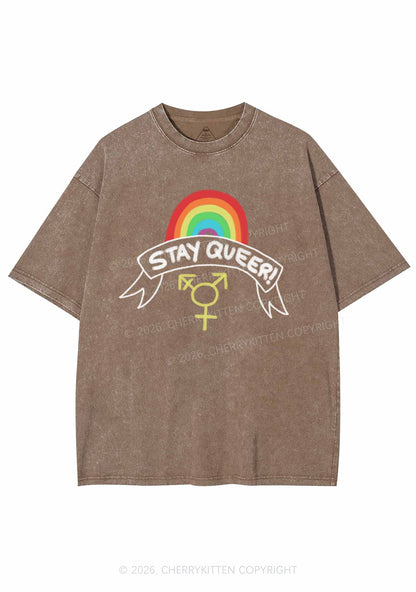 Stay Queer Pride Y2K Shirts Washed Tee Cherrykitten