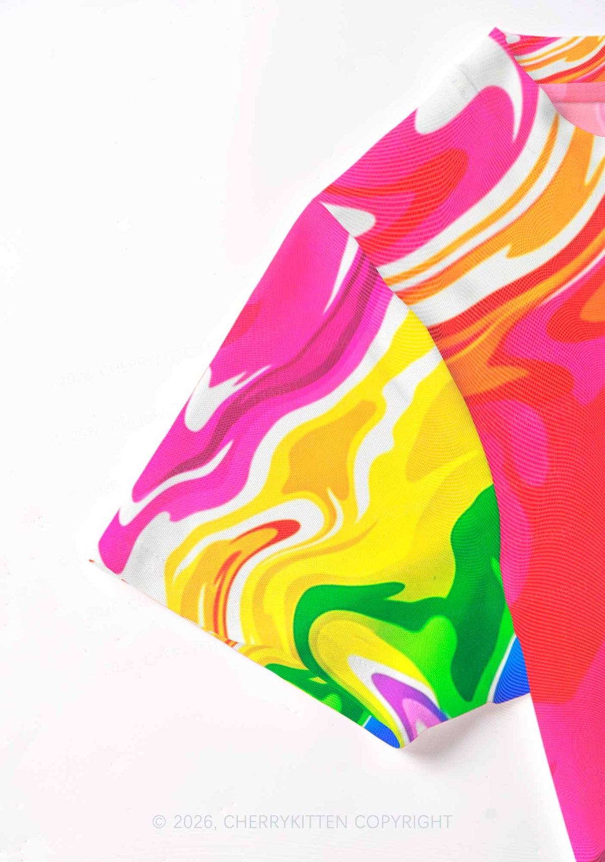 Rainbow Liquid Tie Dye Pride Y2K Mesh Crop Top Cherrykitten