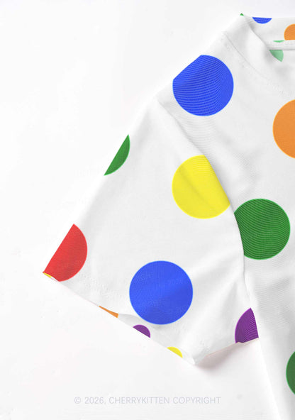 Rainbow Dots On White Pride Y2K Mesh Crop Top Cherrykitten