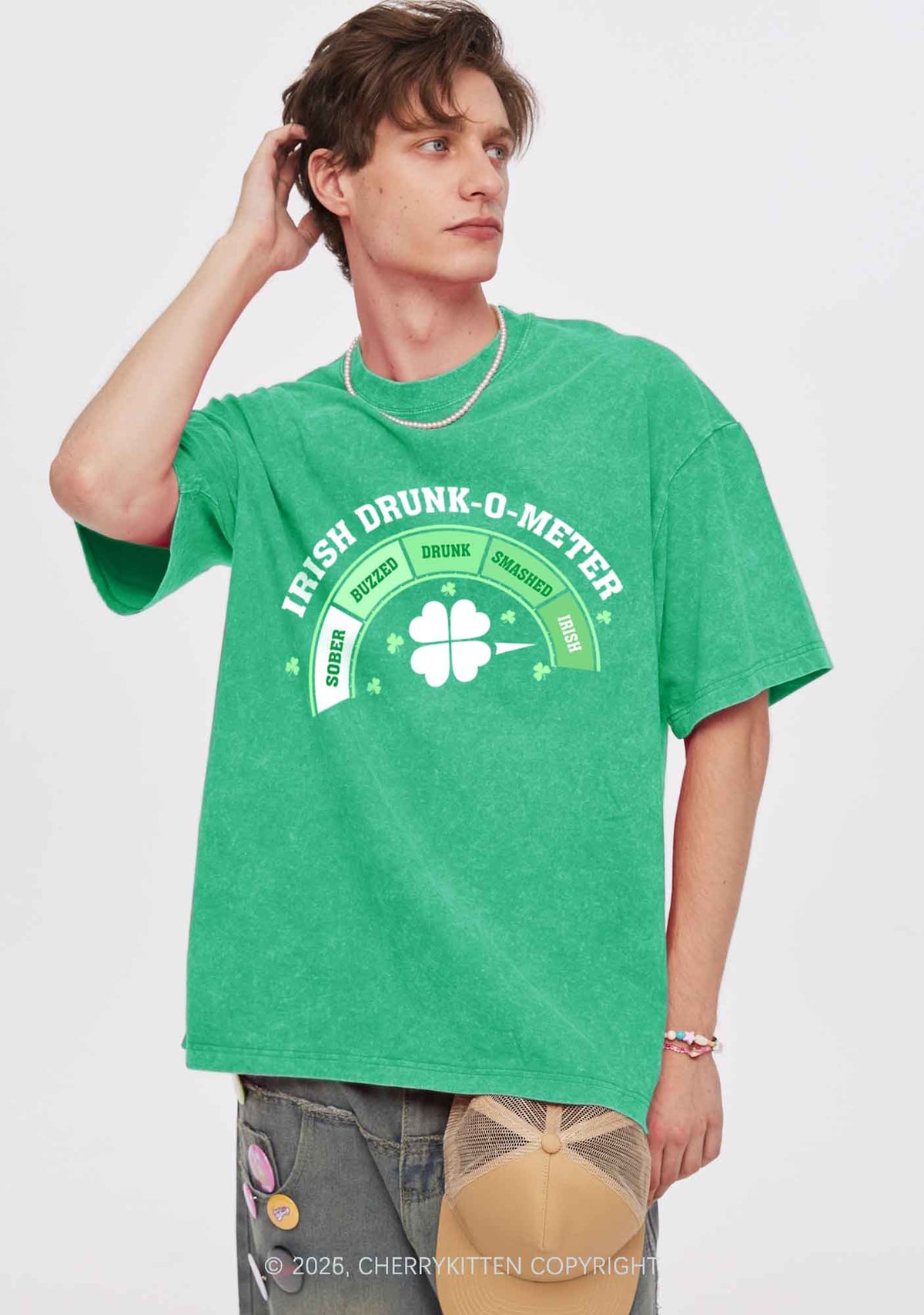 Irish Drunk O Meter St Patricks Y2K Shirts Washed Tee Cherrykitten