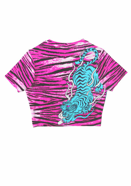 Blue Tiger Pink Zebra Stripe Y2K Mesh Crop Top Cherrykitten