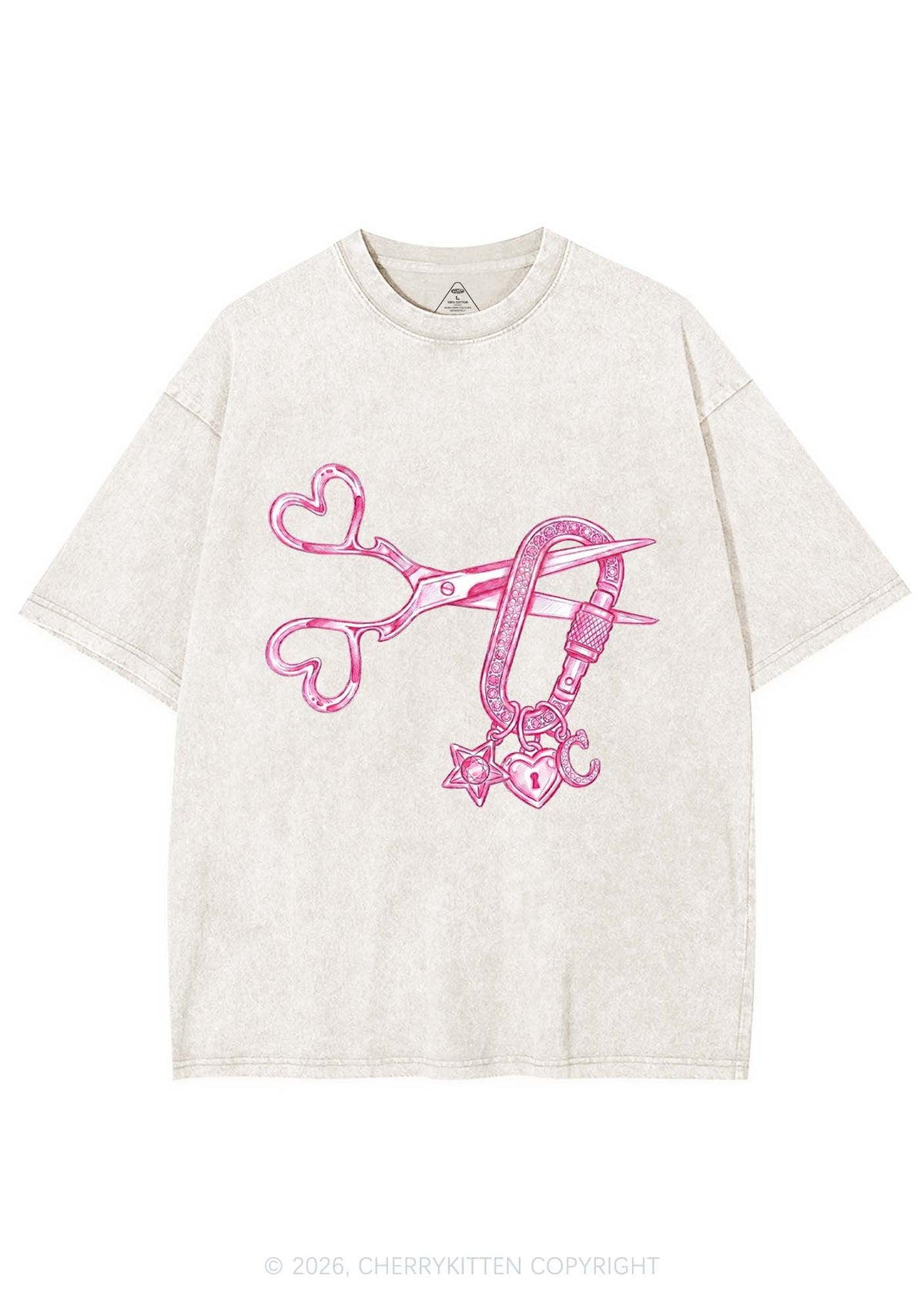 Pink Scissors Lock Charm Pride Y2K Shirts Washed Tee Cherrykitten
