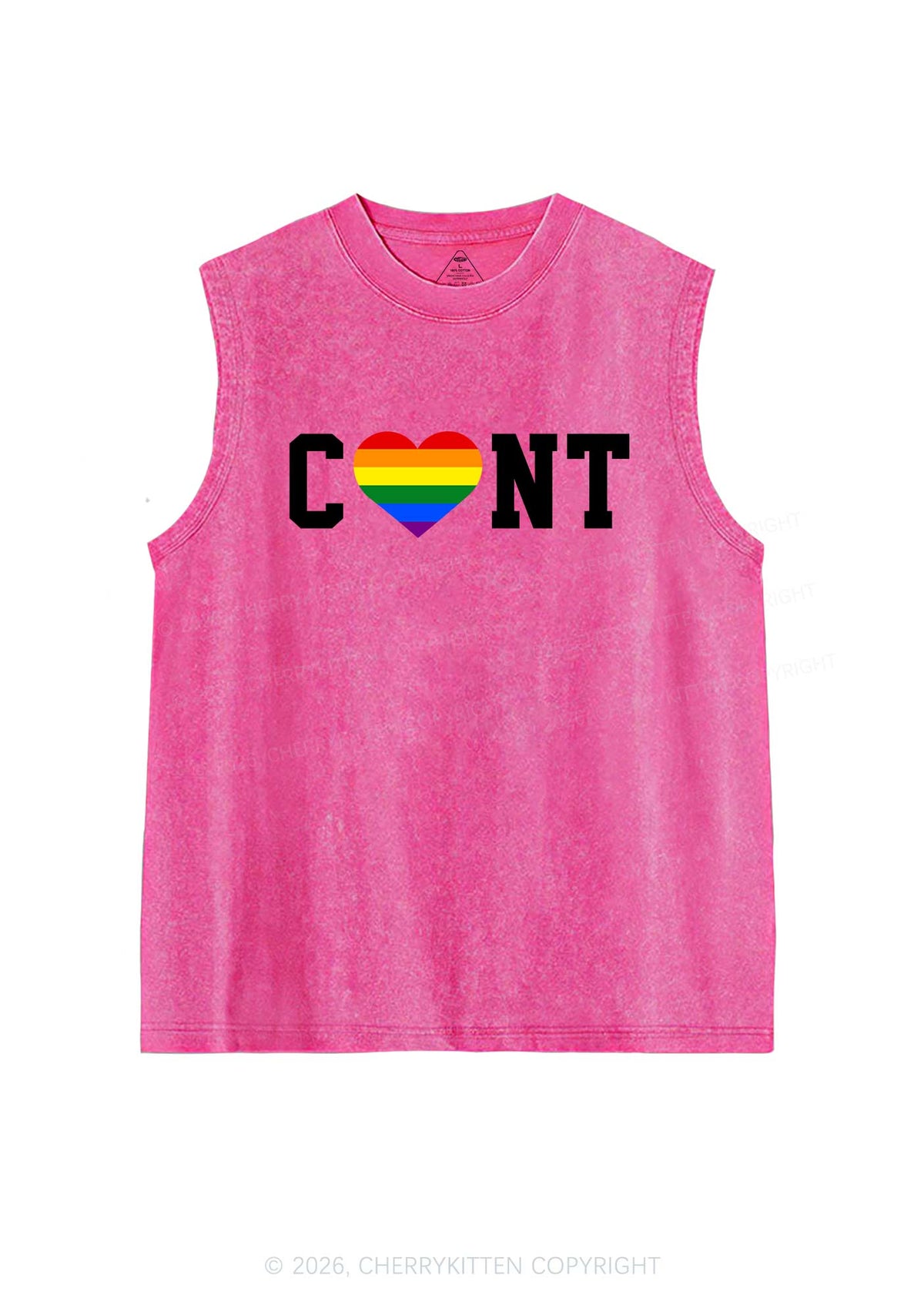 Rainbow Heart Cxxt Pride Y2K Washed Muscle Tank Cherrykitten