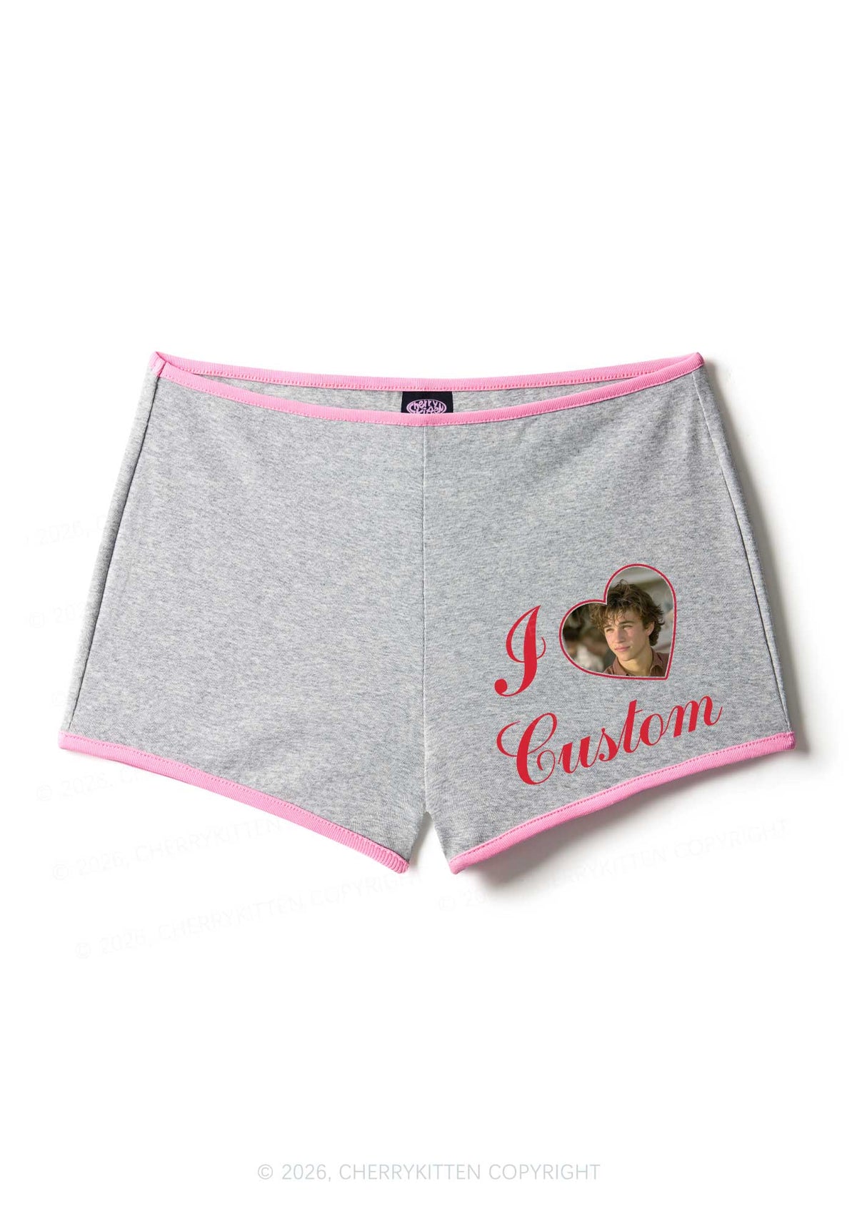 I Love Custom Photo Valentine's Day Y2K Booty Shorts Cherrykitten