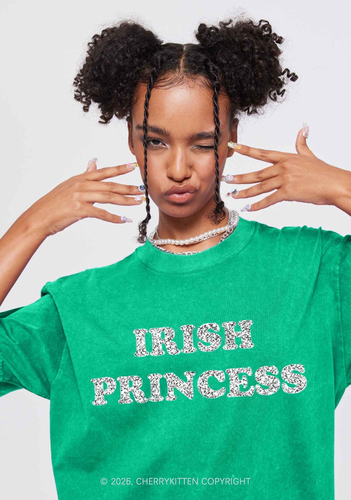 Glitter Irish Princess St Patricks Y2K Shirts Washed Tee Cherrykitten