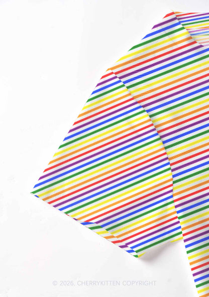Rainbow Stripes Pride Y2K Mesh Crop Top Cherrykitten