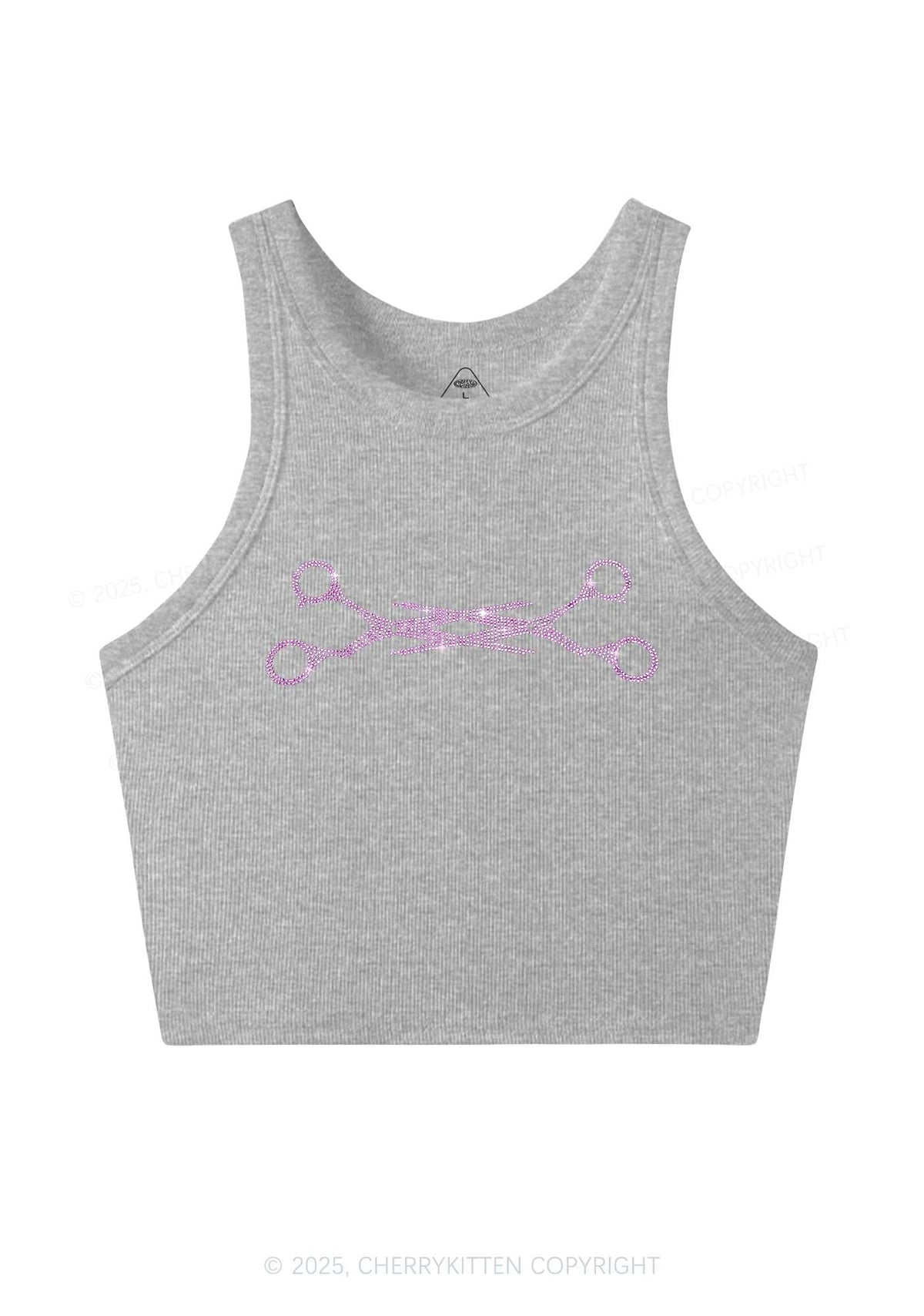 Rhinestone Pink Scissor Pride Y2K Crop Tank Top Cherrykitten