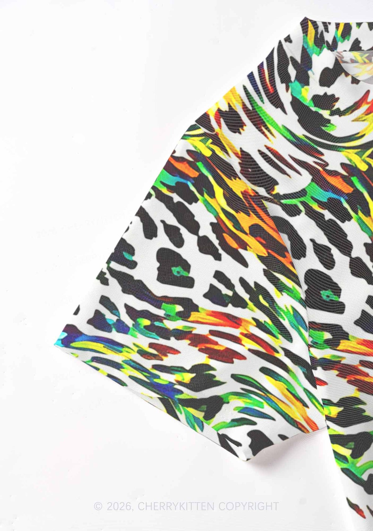 Rainbow Leopard Pride Y2K Mesh Crop Top Cherrykitten
