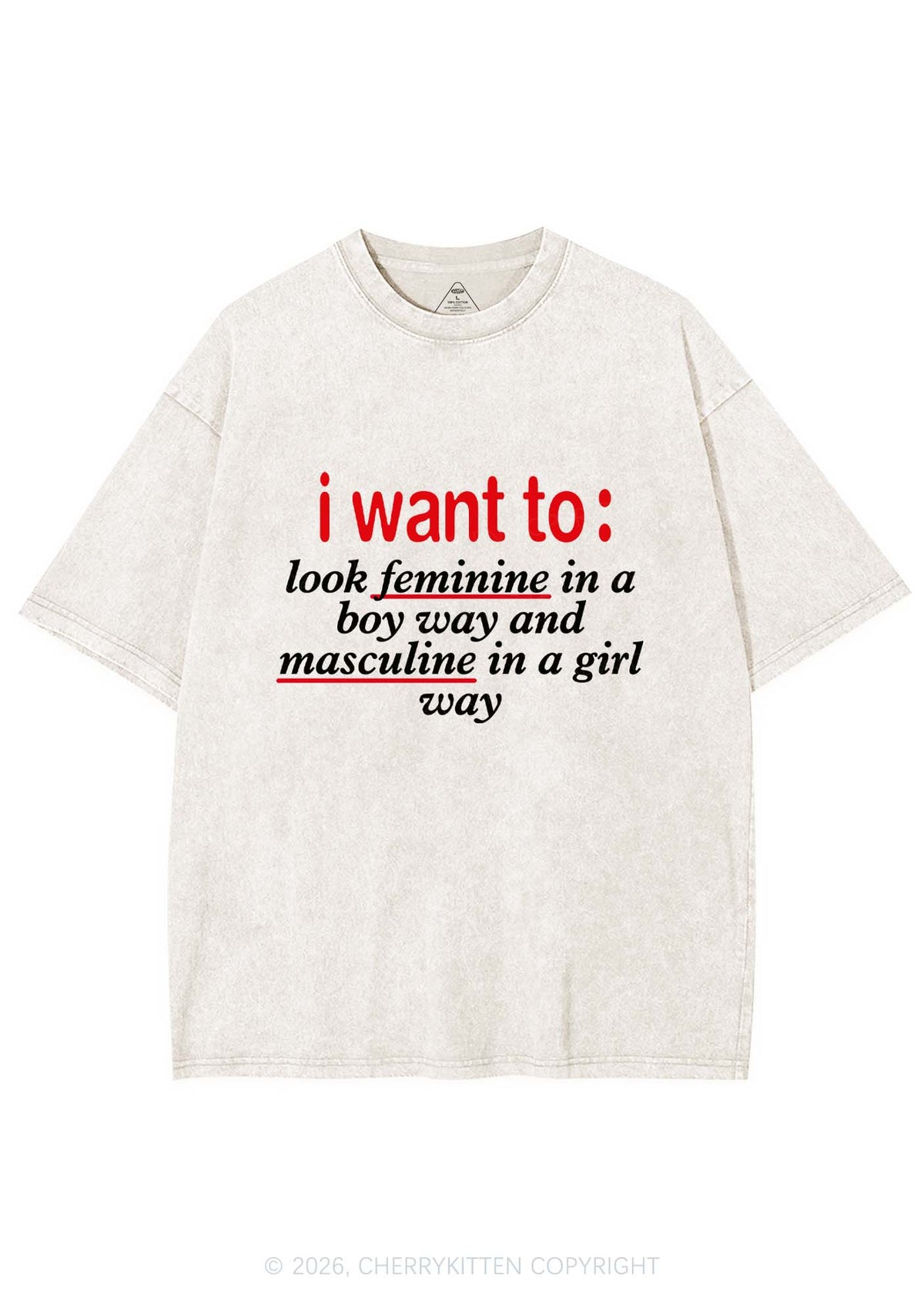 I Want To Feminine Masculine Pride Y2K Shirts Washed Tee Cherrykitten