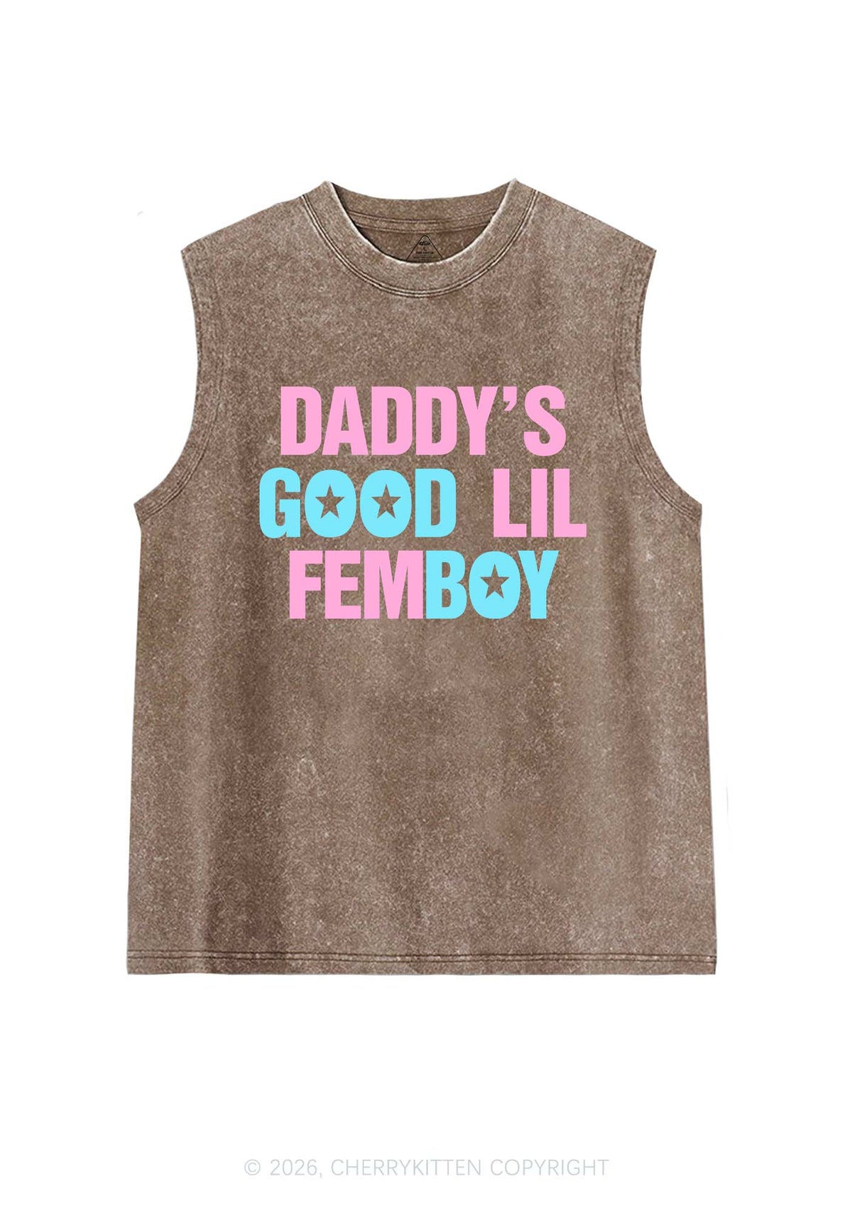 Daddys Good Lil Femboy Pride Y2K Washed Muscle Tank Cherrykitten