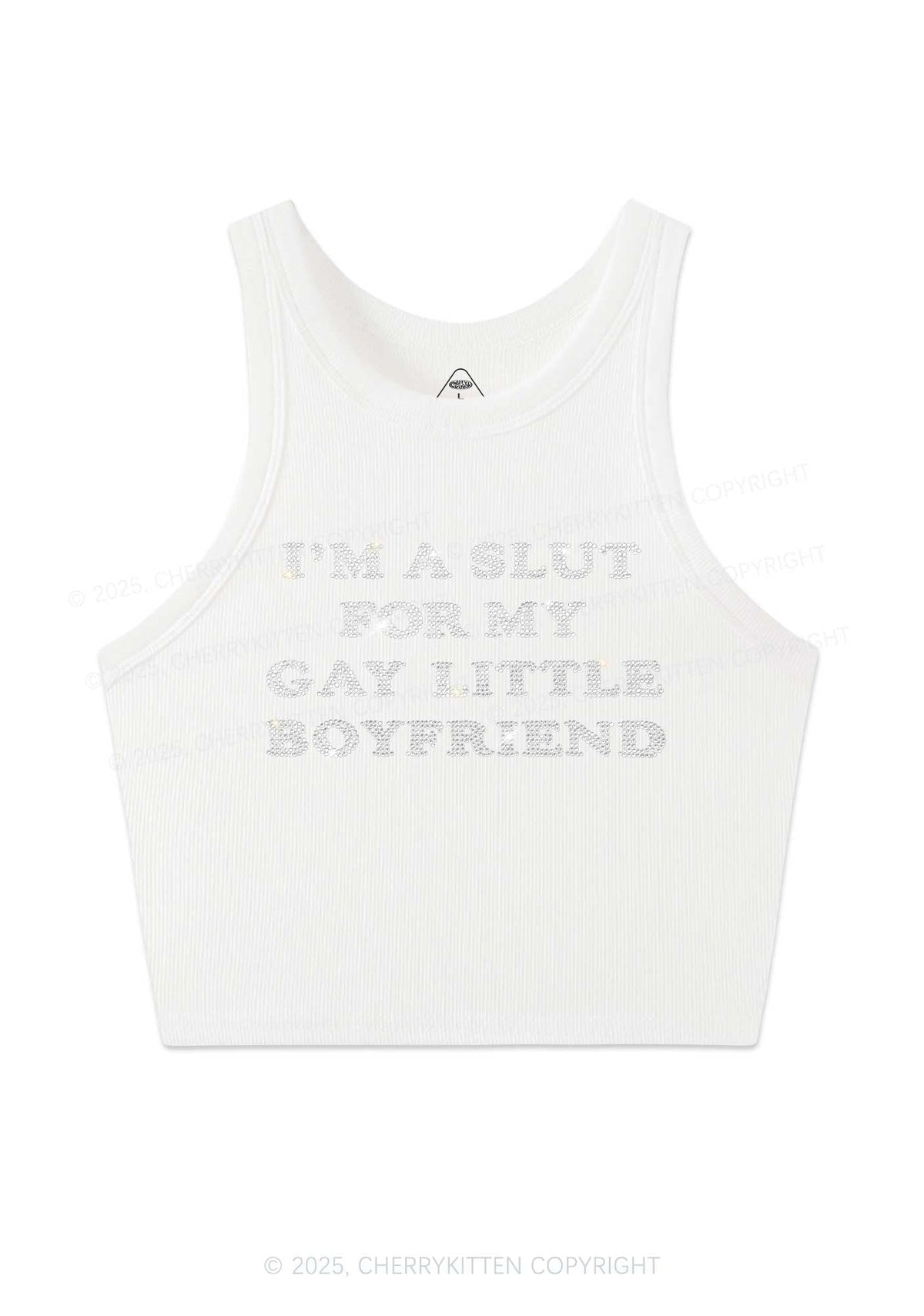 Rhinestone Slxt For My Gay BF Pride Y2K Crop Tank Top Cherrykitten