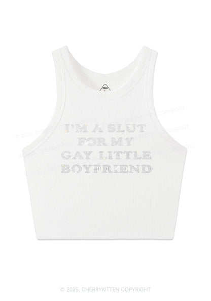 Rhinestone Slxt For My Gay BF Pride Y2K Crop Tank Top Cherrykitten
