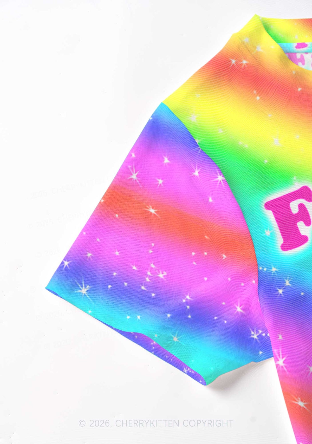 Rainbow Slide Faggot Pride Y2K Mesh Crop Top Cherrykitten