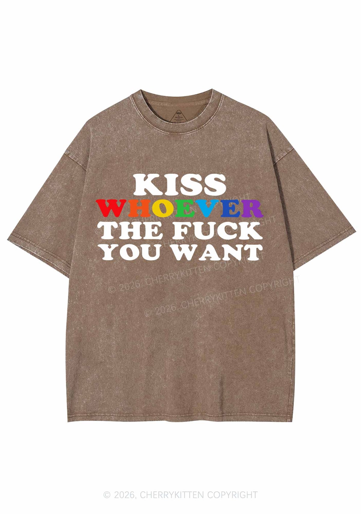 Kiss Whoever You Want Pride Y2K Shirts Washed Tee Cherrykitten