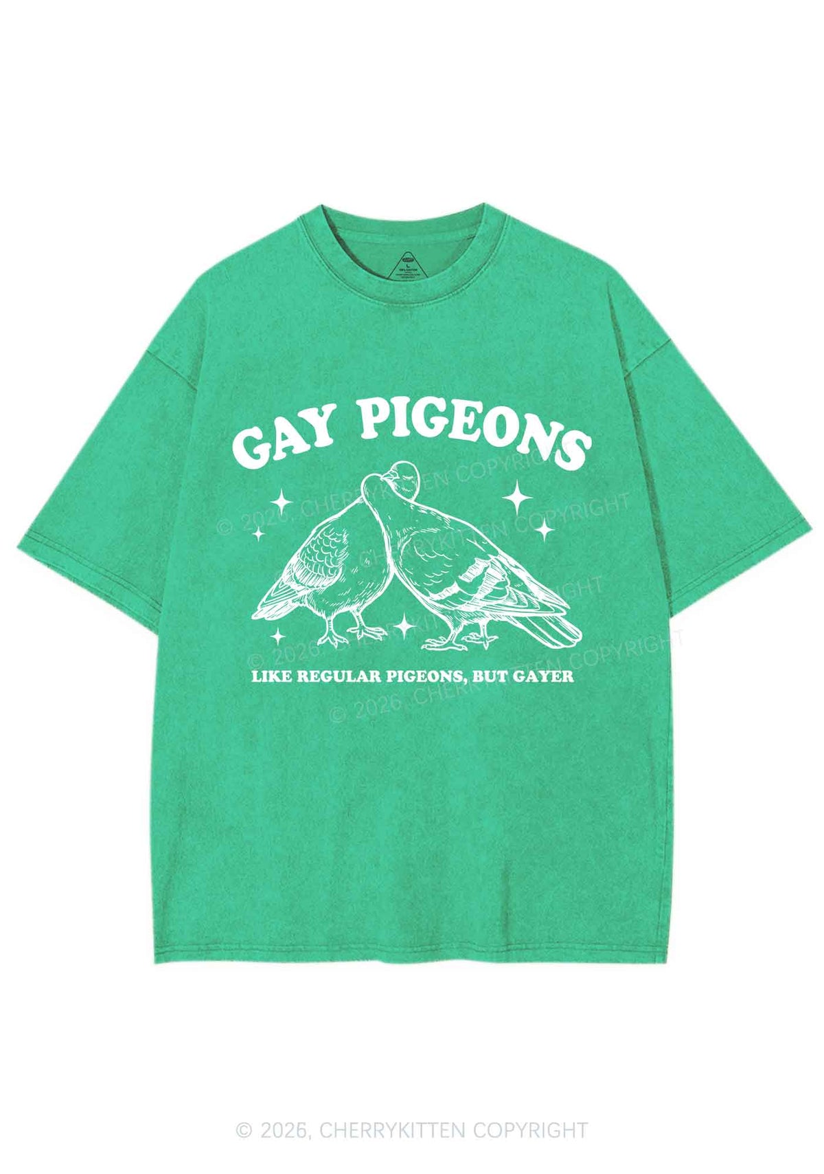 Gay Pigeons Kissing Pride Y2K Shirts Washed Tee Cherrykitten