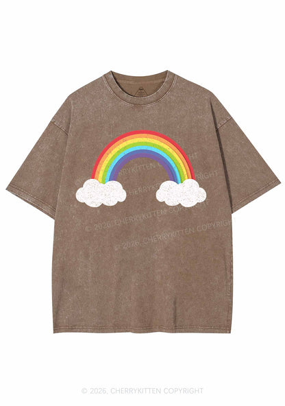 Rainbow Cloud Pride Y2K Shirts Washed Tee Cherrykitten