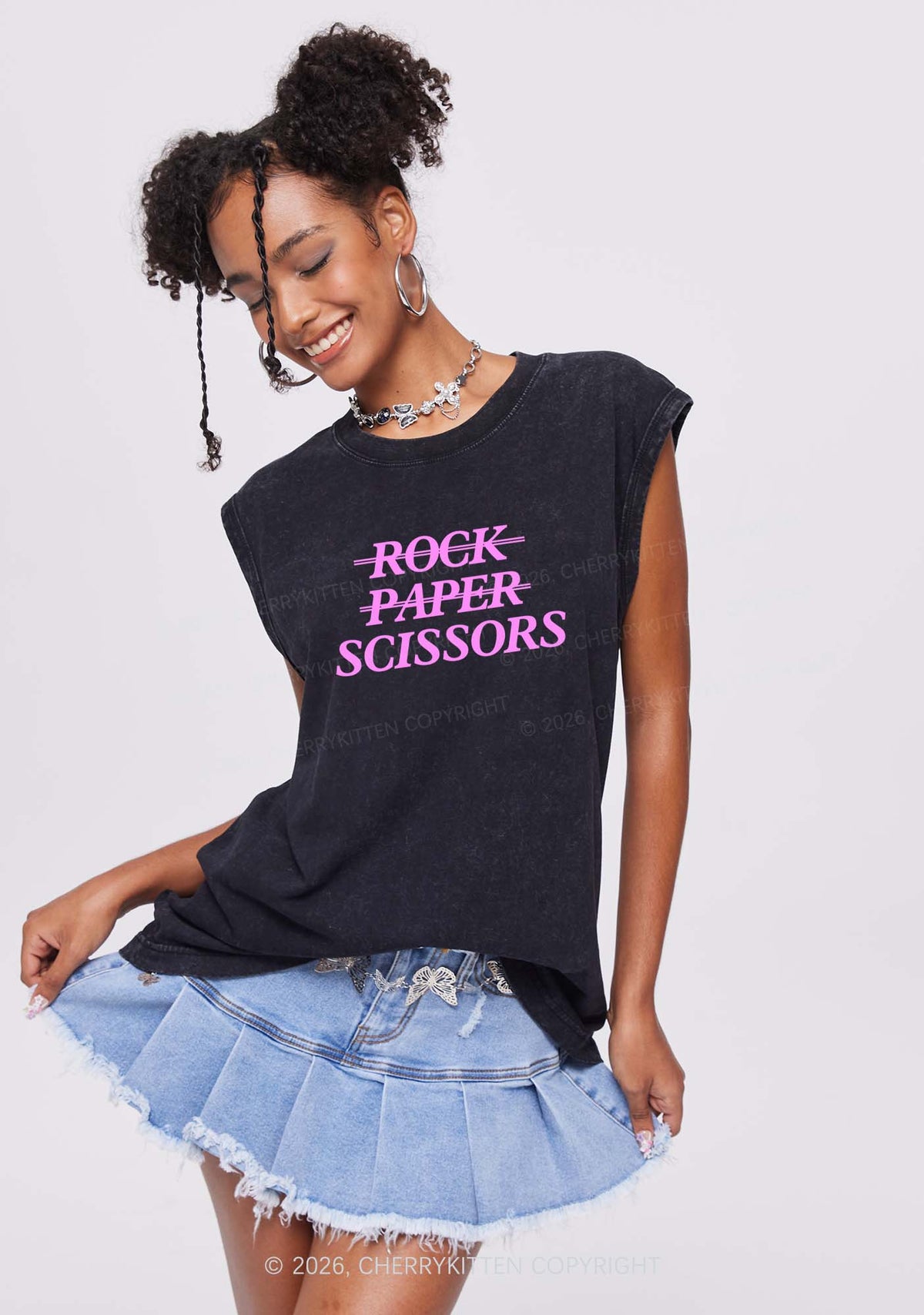 Rock Paper Scissors Pride Y2K Washed Muscle Tank Cherrykitten