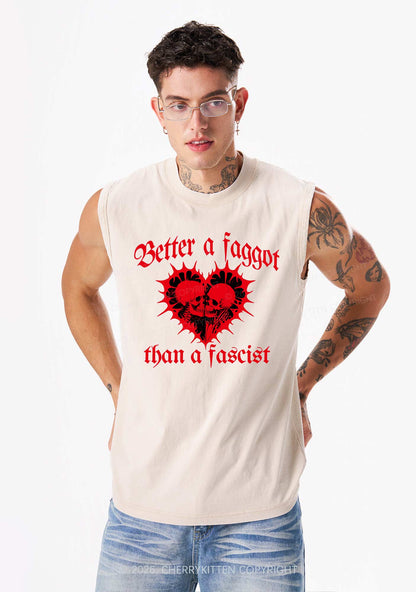 Better Faggot Than Fascist Pride Y2K Washed Muscle Tank Cherrykitten