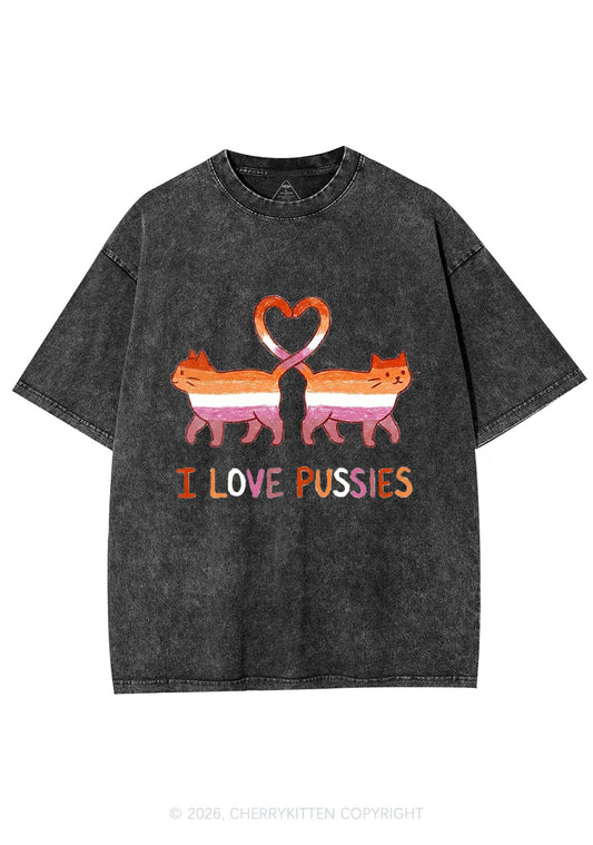 I Love Puxxies Pride Y2K Shirts Washed Tee Cherrykitten