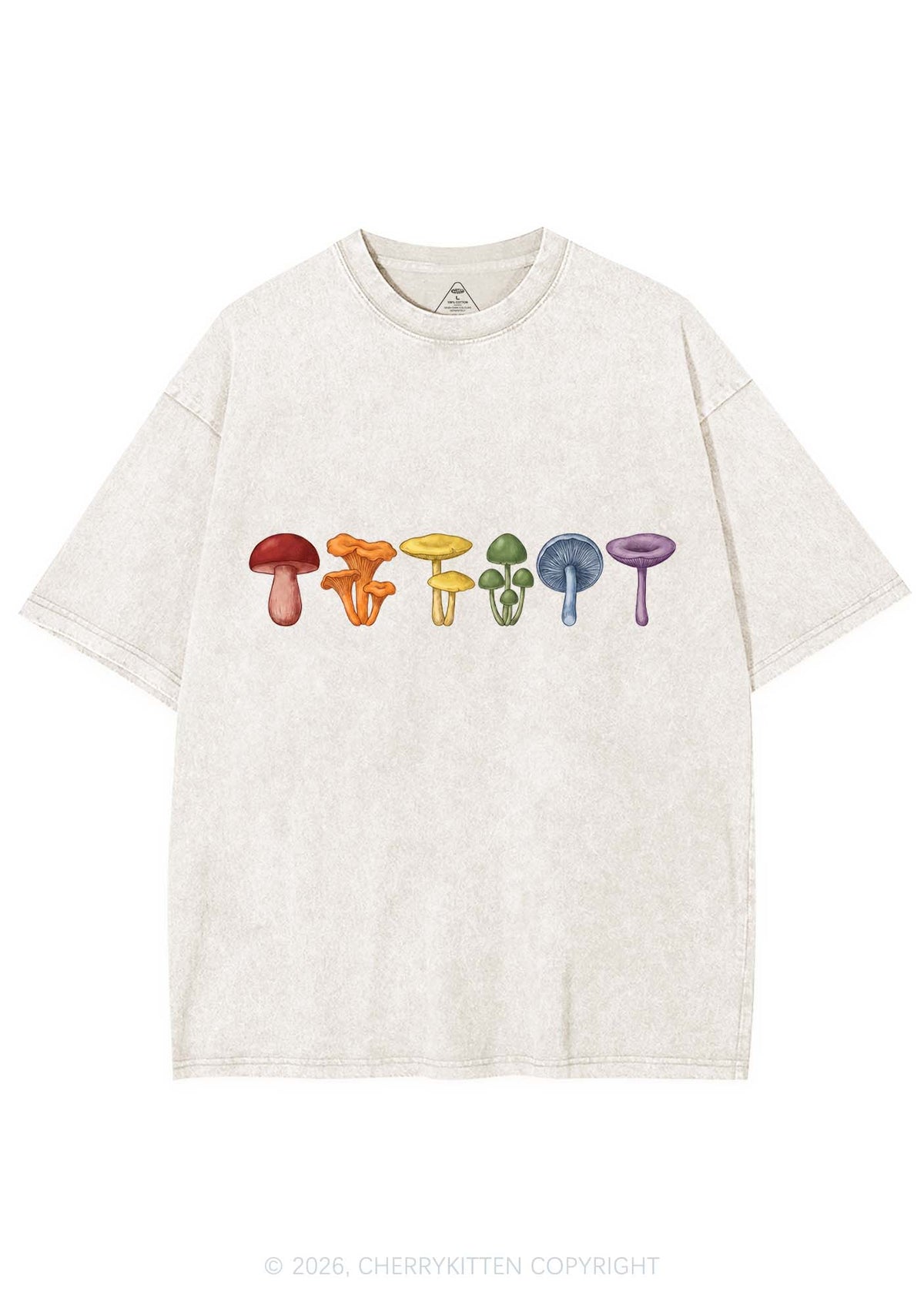 Rainbow Mushroom Pride Y2K Shirts Washed Tee Cherrykitten