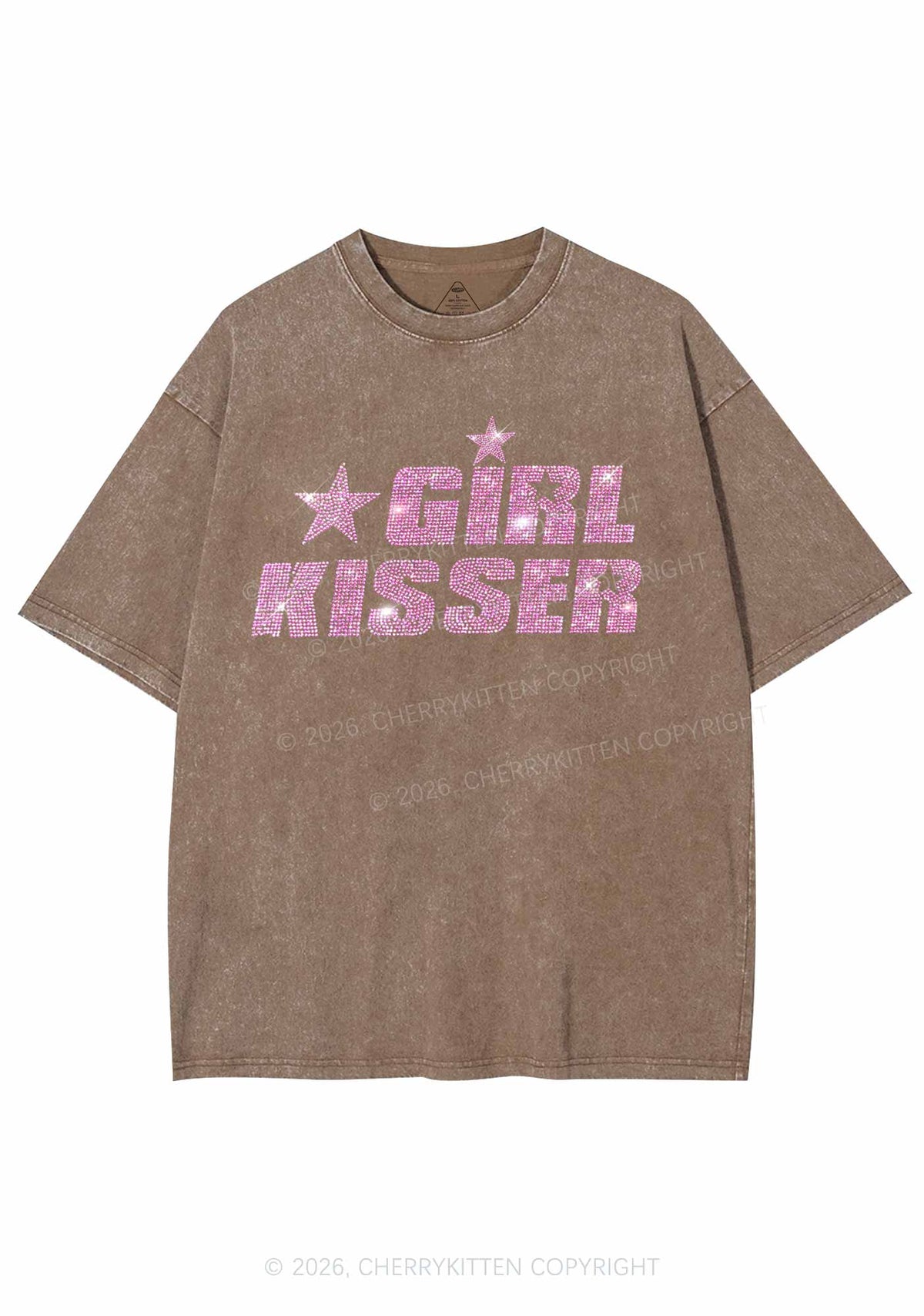 Rhinestone Girl Kisser Pride Y2K Shirts Washed Tee Cherrykitten
