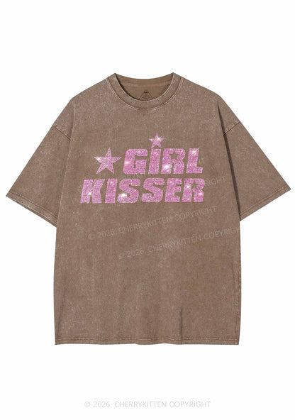 Rhinestone Girl Kisser Pride Y2K Shirts Washed Tee Cherrykitten