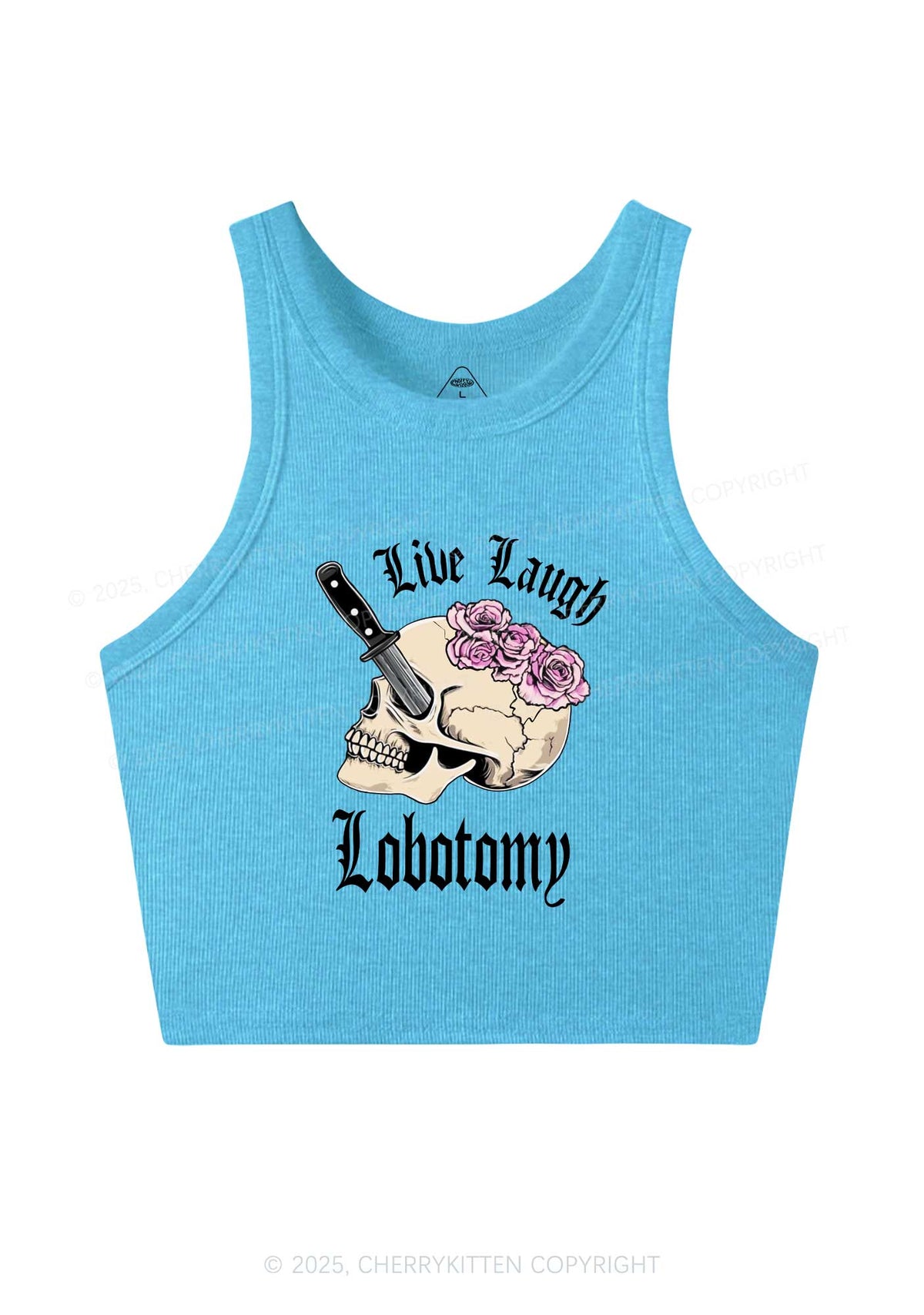 Live Laugh Lobotomy Skull Y2K Crop Tank Top Cherrykitten