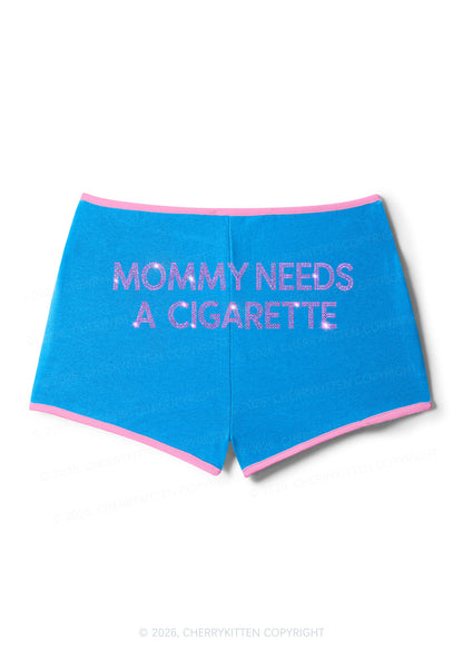 Rhinestone Mommy Needs Cigarette Y2K Booty Shorts Cherrykitten