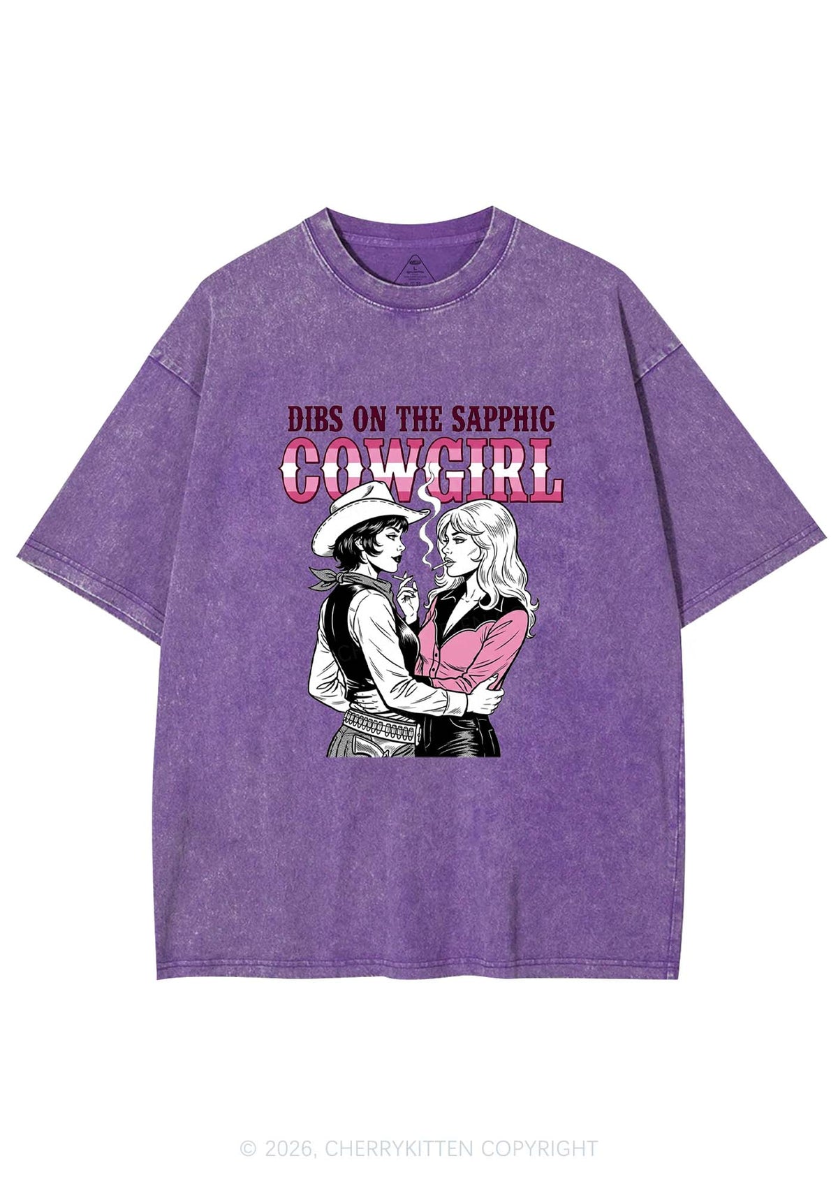 Dibs On The Sapphic Cowgirl Pride Y2K Shirts Washed Tee Cherrykitten