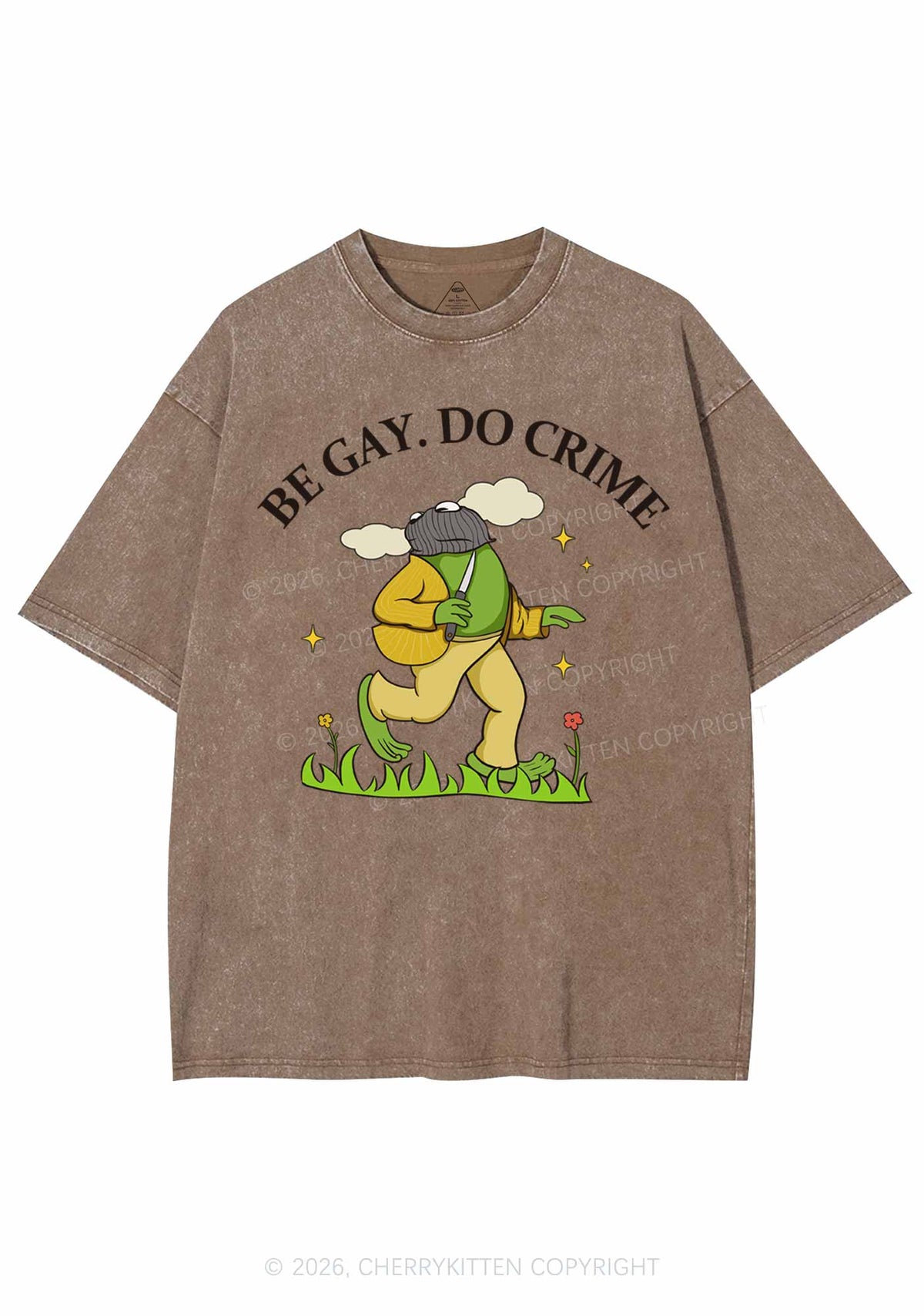 Be Gay Do Crime Frog Pride Y2K Shirts Washed Tee Cherrykitten