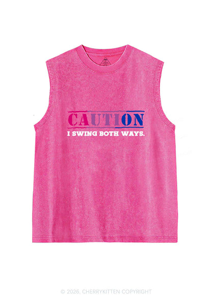 Caution I Swing Both Ways Pride Y2K Washed Muscle Tank Cherrykitten