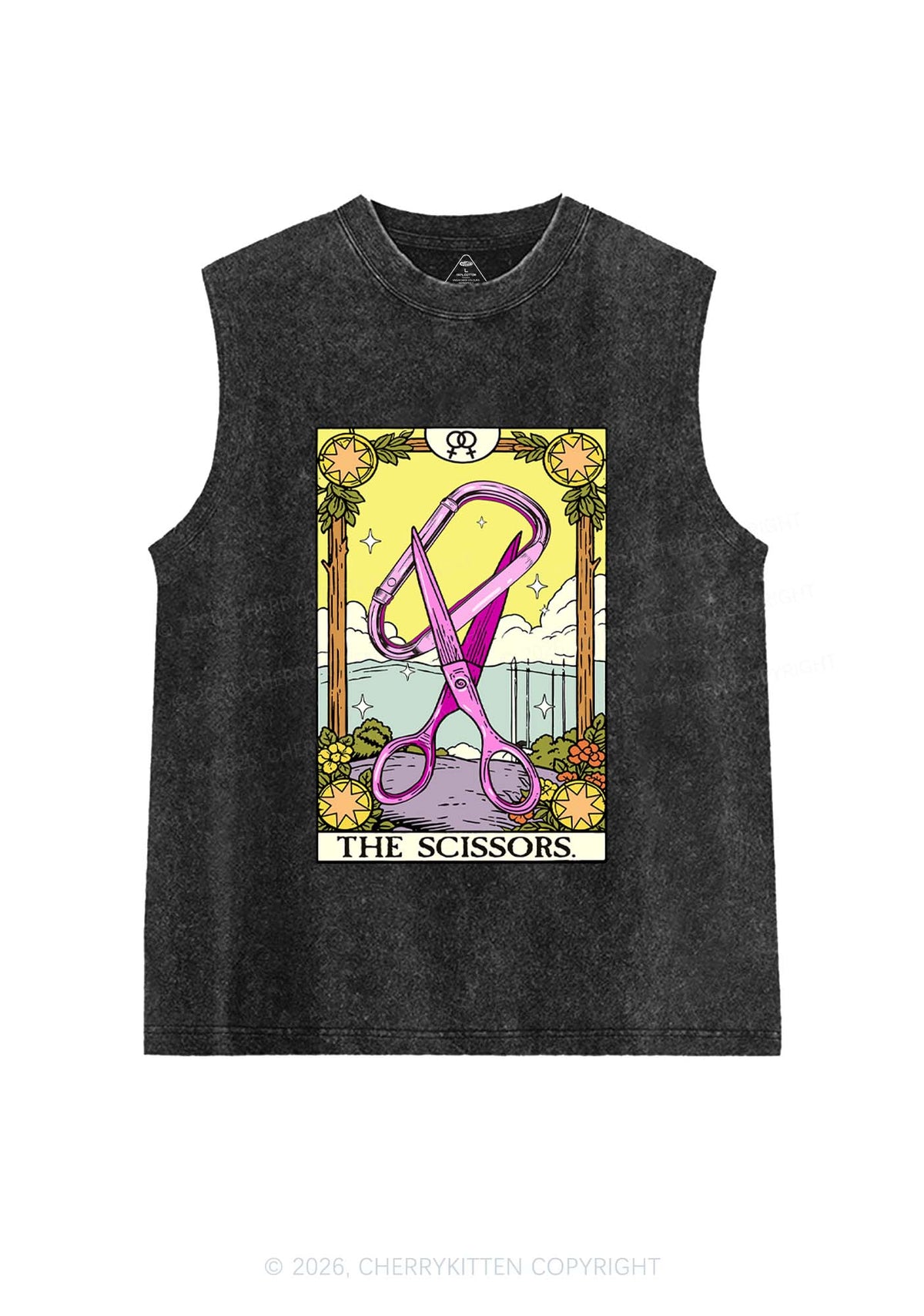 Pink Scissors Tarot Pride Y2K Washed Muscle Tank Cherrykitten