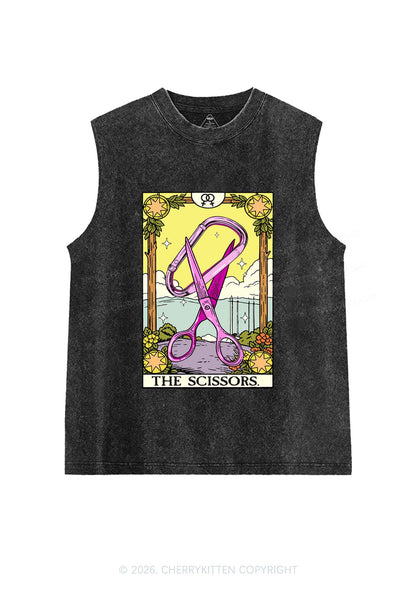 Pink Scissors Tarot Pride Y2K Washed Muscle Tank Cherrykitten