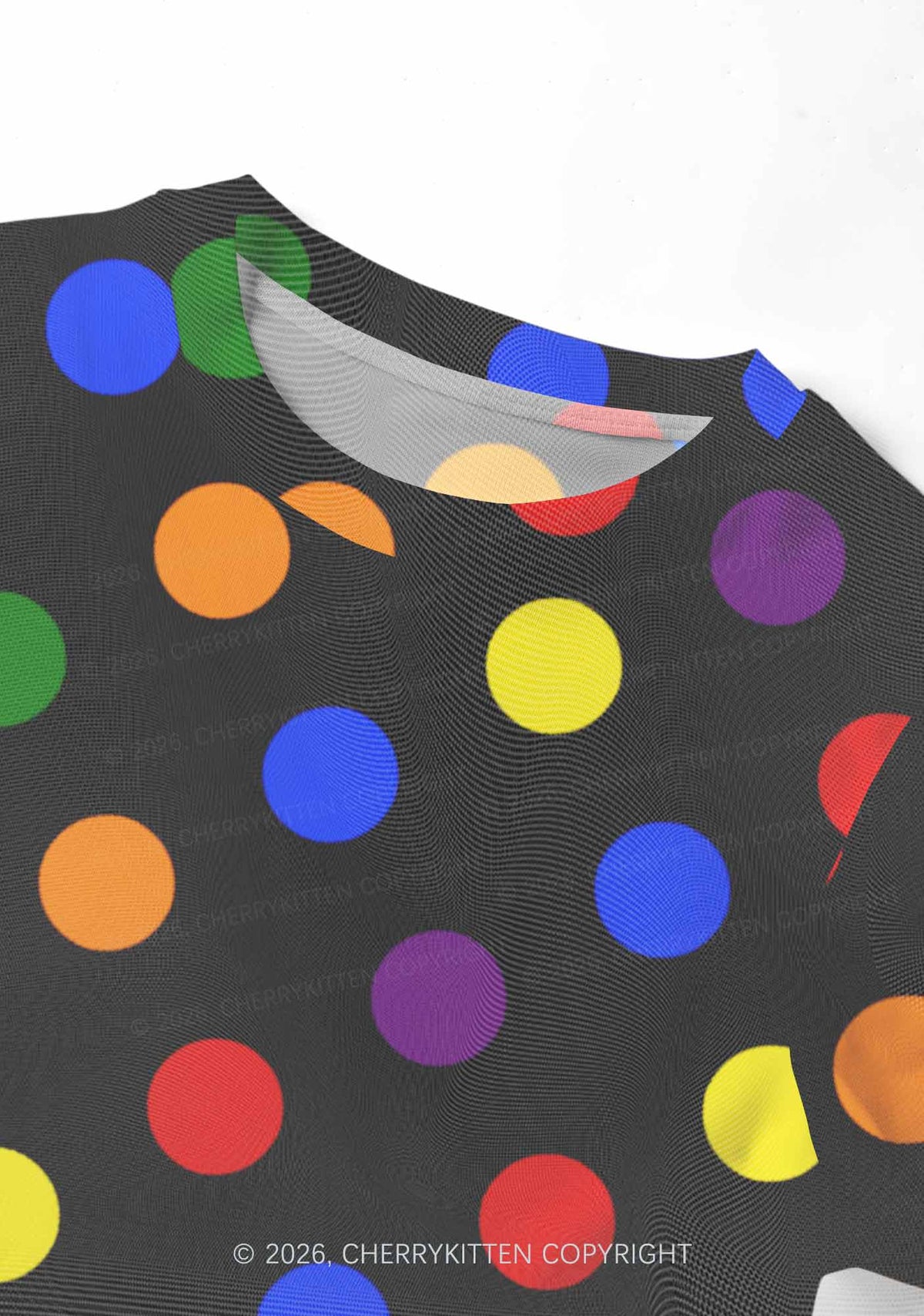 Rainbow Dots On Black Pride Y2K Mesh Crop Top Cherrykitten