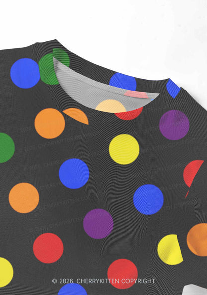 Rainbow Dots On Black Pride Y2K Mesh Crop Top Cherrykitten