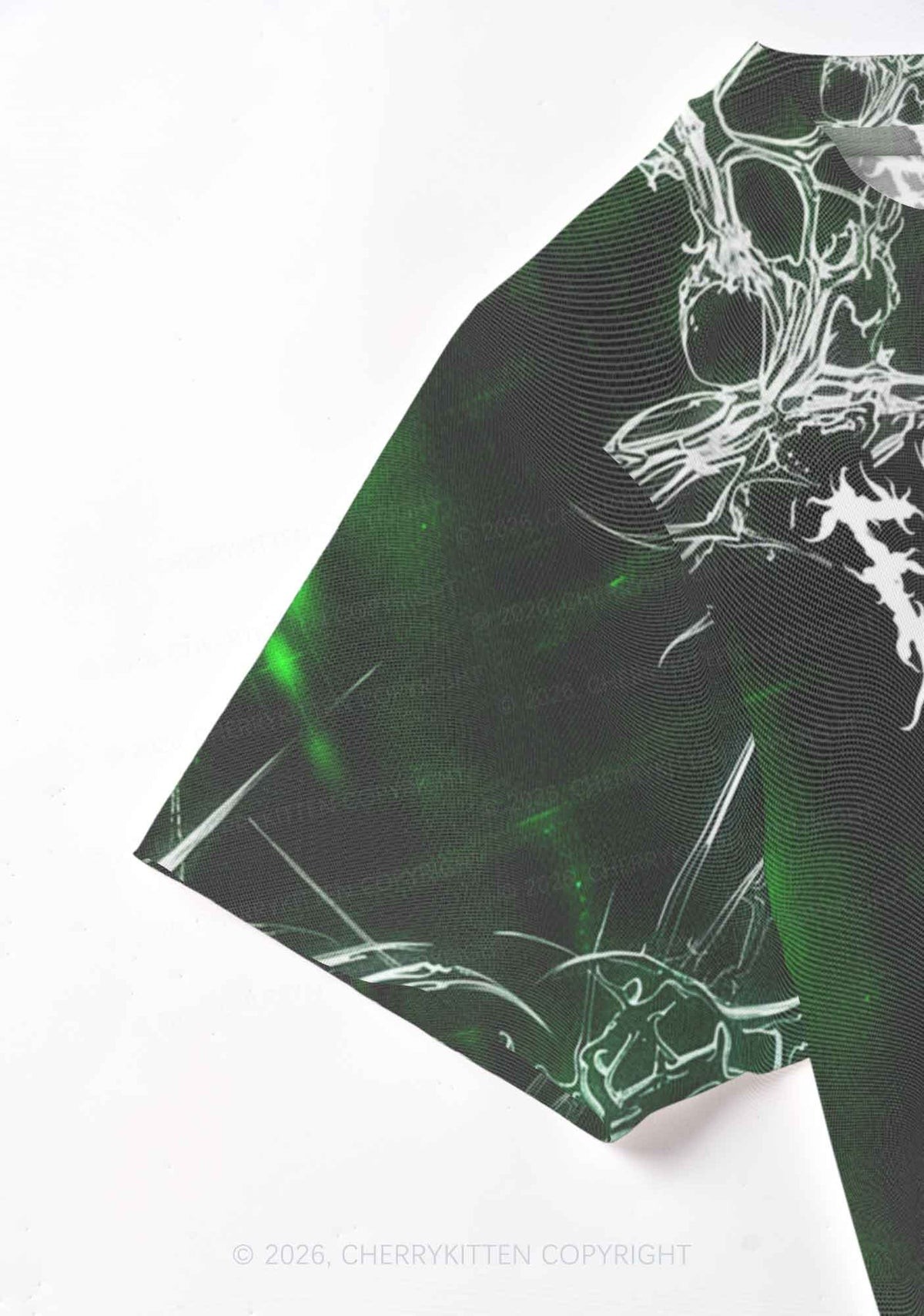 Green Gothic Faggot Pride Y2K Mesh Crop Top Cherrykitten